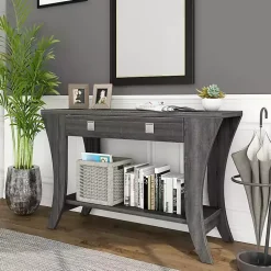 Kirklands Home Console Tables|Charcoal Wood 2-Drawer Console Table Gray