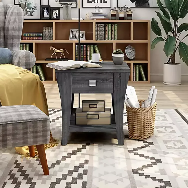Kirklands Home Accent & End Tables|Charcoal Wood Single Drawer Side Table Gray