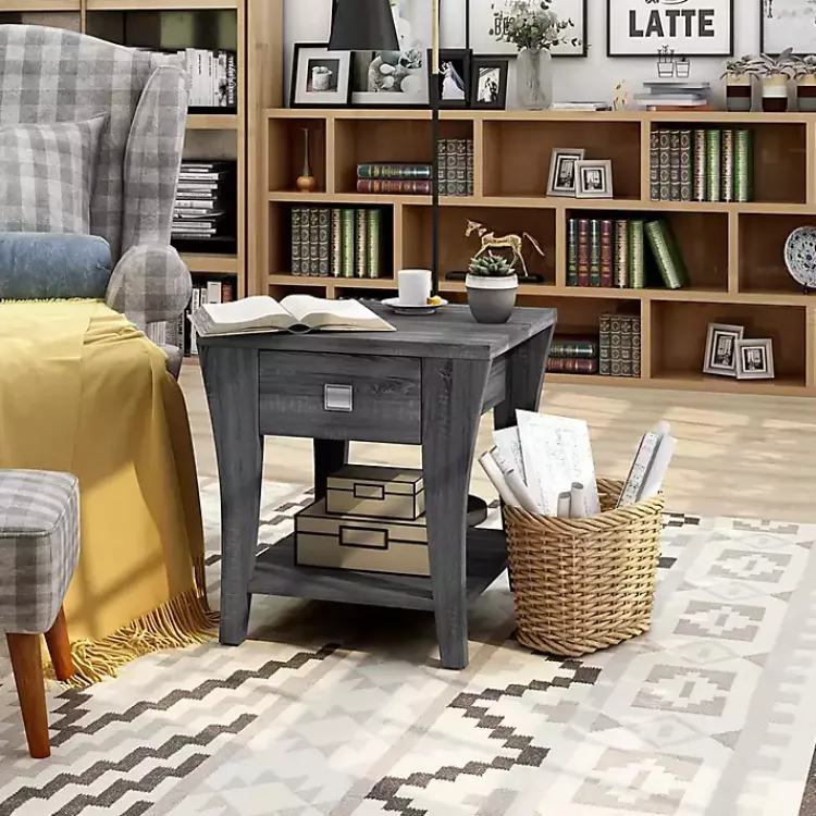 Kirklands Home Accent & End Tables|Charcoal Wood Single Drawer Side Table Gray
