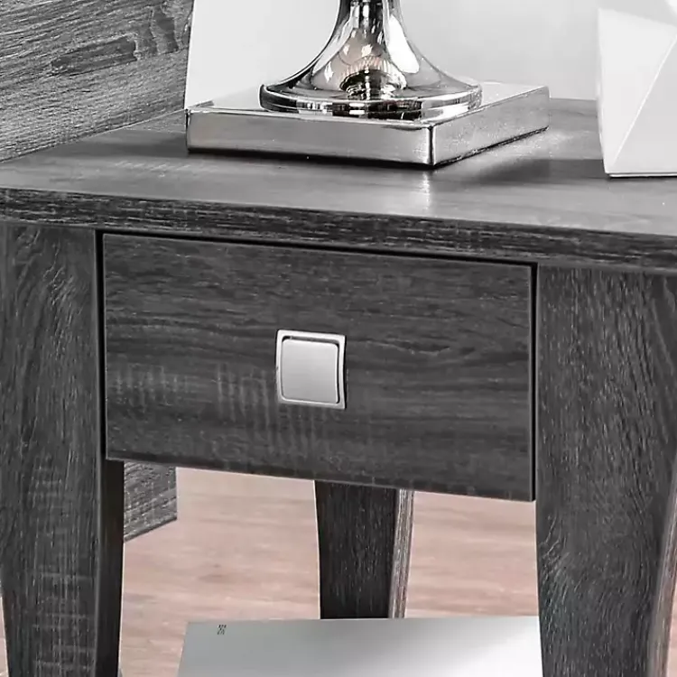 Kirklands Home Accent & End Tables|Charcoal Wood Single Drawer Side Table Gray