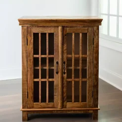 Kirklands Home Cabinets & Sideboards|Charlie Natural Mango Wood Windowpane Cabinet Brown