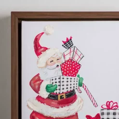 Online Cheery Santa with Presents Framed Canvas Art Print Christmas Art & Wall Decor