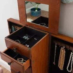 Kirklands Home Dressers & Chests|Cherry 5-Drawer Ollie Petite Jewelry Armoire Brown