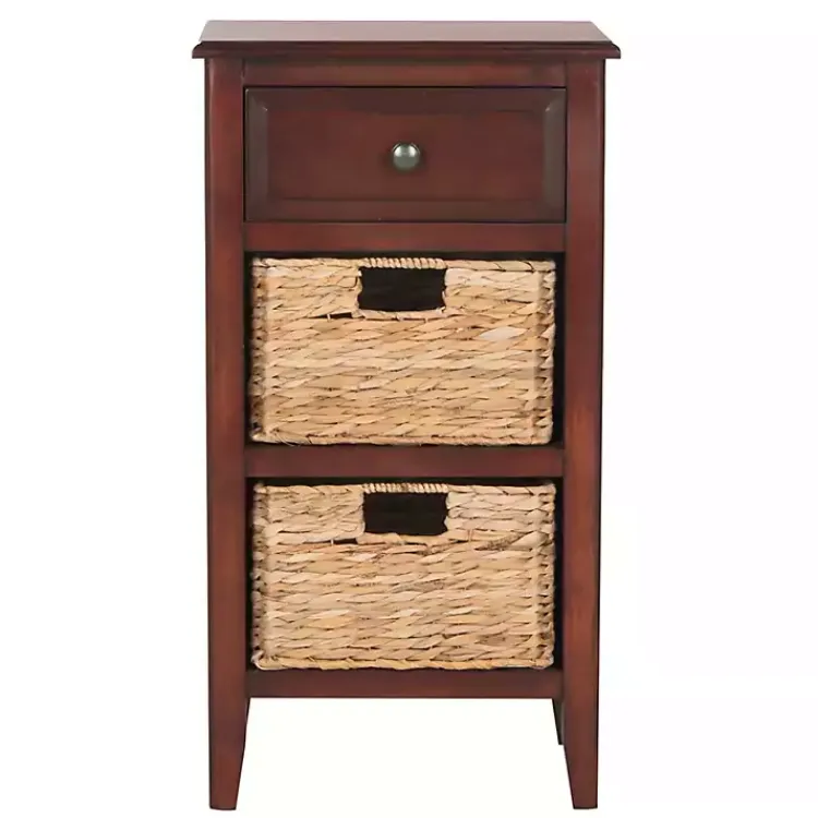 Kirklands Home Accent & End Tables|Cherry Wood Woven Baskets Everly Accent Table Red