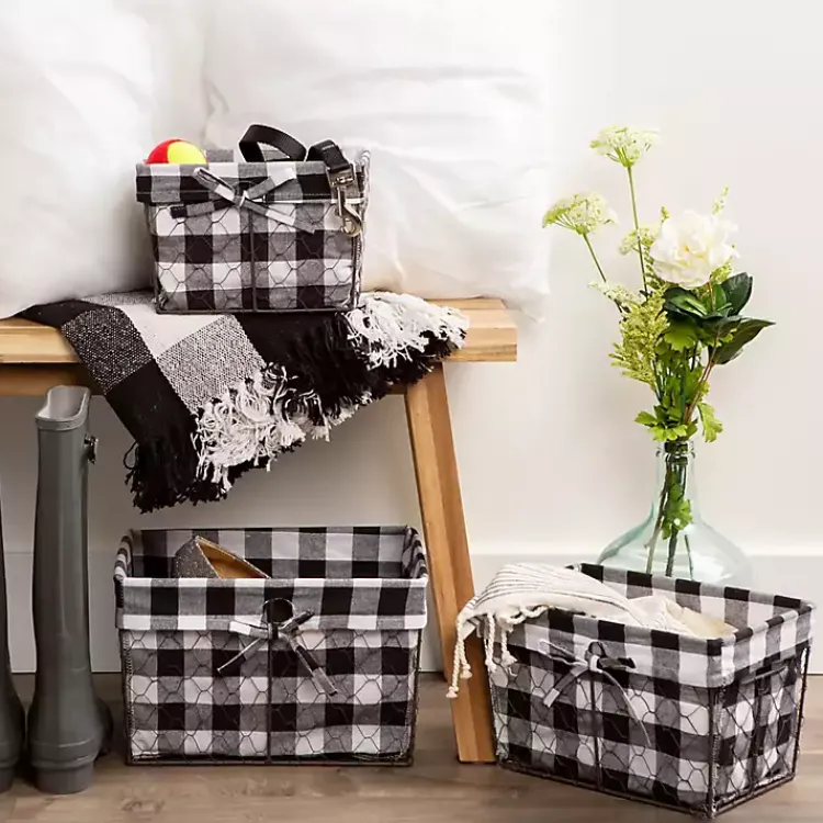 New Chicken Wire and Buffalo Check Baskets, Set of 3 Baskets & Boxes