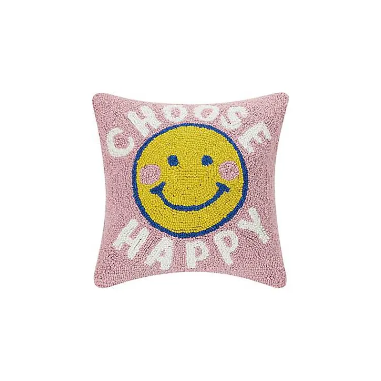 Outlet Choose Happy Hooked Wool Pillow Pillows