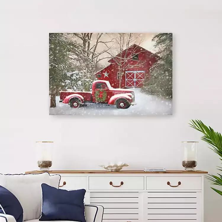 Hot Christmas Barn & Truck Canvas Art Print, 36x24 in. Christmas Art & Wall Decor