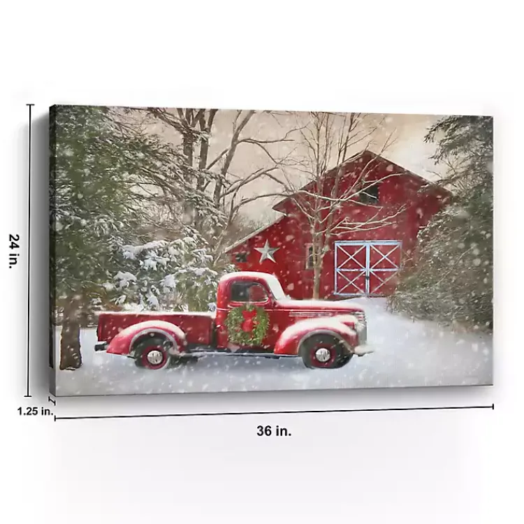 Hot Christmas Barn & Truck Canvas Art Print, 36x24 in. Christmas Art & Wall Decor