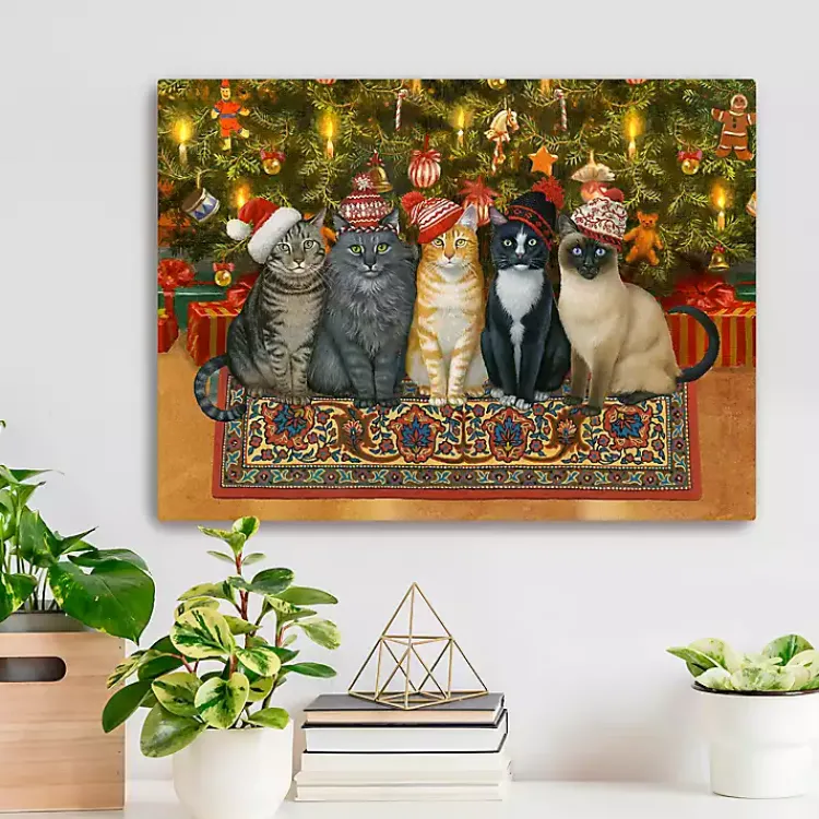 Clearance Christmas Cats in Knit Caps Canvas Art Print Christmas Art & Wall Decor