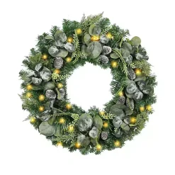 Online Christmas Eucalyptus Pine Mix Pre-Lit Wreath Wreaths