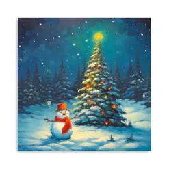 Online Christmas Tree and Snowman Canvas Art Print Christmas Art & Wall Decor