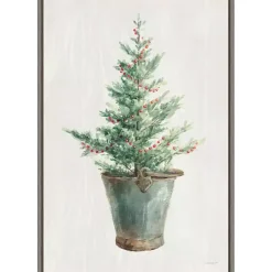 Christmas Tree Metal Pail Framed Canvas Art Print Christmas Art & Wall Decor