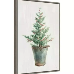 Christmas Tree Metal Pail Framed Canvas Art Print Christmas Art & Wall Decor
