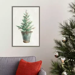 Christmas Tree Metal Pail Framed Canvas Art Print Christmas Art & Wall Decor