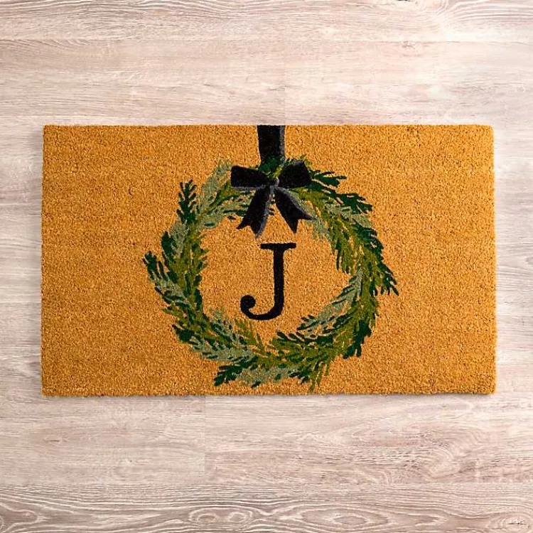 Kirklands Home Doormats|Christmas Wreath Monogram J Doormat