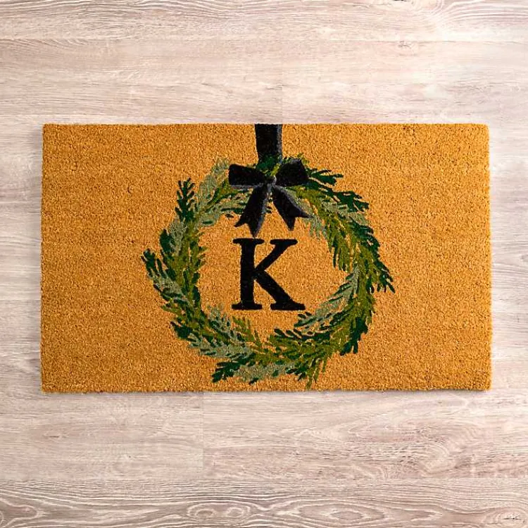 Kirklands Home Doormats|Christmas Wreath Monogram K Doormat