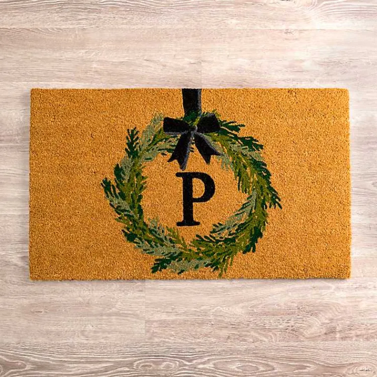 Kirklands Home Doormats|Christmas Wreath Monogram P Doormat