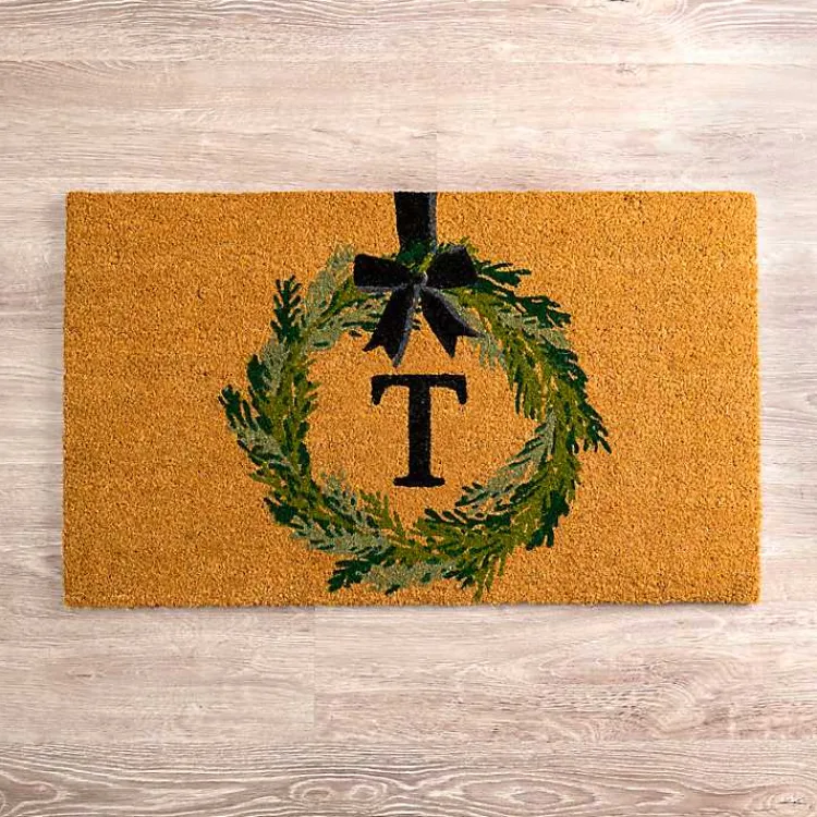 Kirklands Home Doormats|Christmas Wreath Monogram T Doormat
