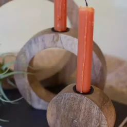 New Circle Mango Wood Taper Candle Holders, Set of 3 Candle Holders