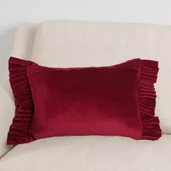 Outlet Clara Burgundy Velvet Ruffle Lumbar Pillow Pillows