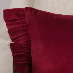 Outlet Clara Burgundy Velvet Ruffle Lumbar Pillow Pillows