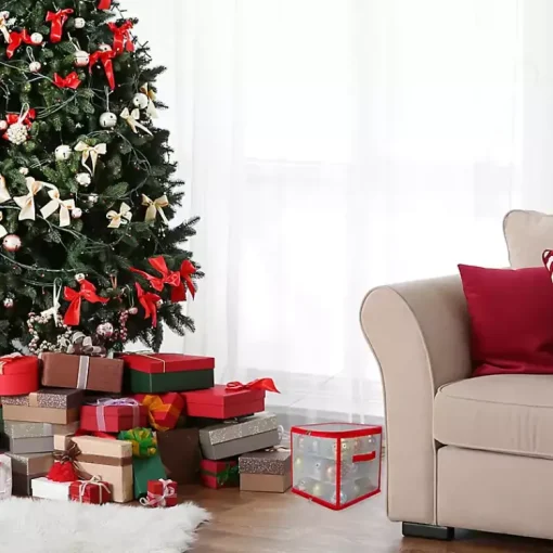 Discount Clear and Red Zip 27-pc. Ornament Storage Box Seasonal Storage