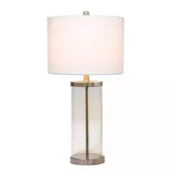 Kirklands Home Table Lamps|Clear Glass and Nickel Cylindrical Table Lamp White