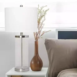 Kirklands Home Table Lamps|Clear Glass and Nickel Cylindrical Table Lamp White