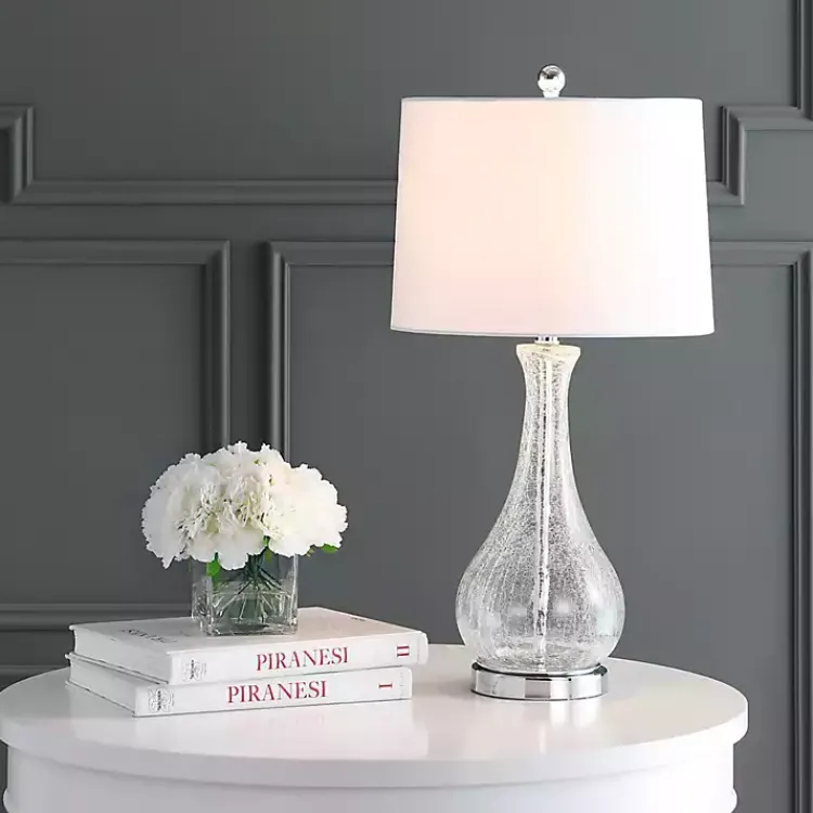 Kirklands Home Table Lamps|Clear Glass and Silver Metal Base Table Lamp White