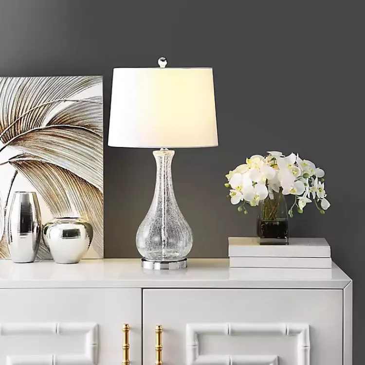 Kirklands Home Table Lamps|Clear Glass and Silver Metal Base Table Lamp White