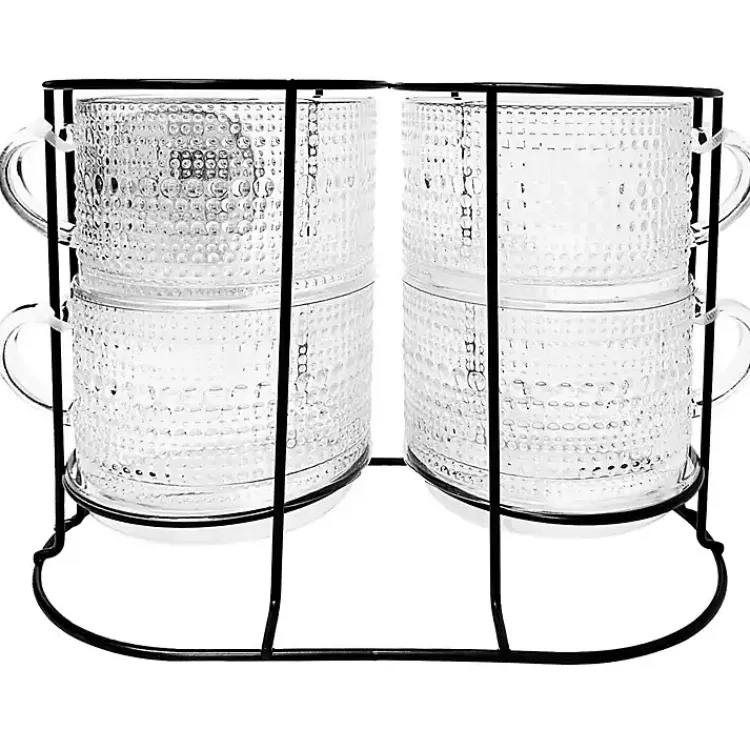 Kirklands Home Glassware & Drinkware|Hobnail Mugs with Rack 5-pc. Set Clear