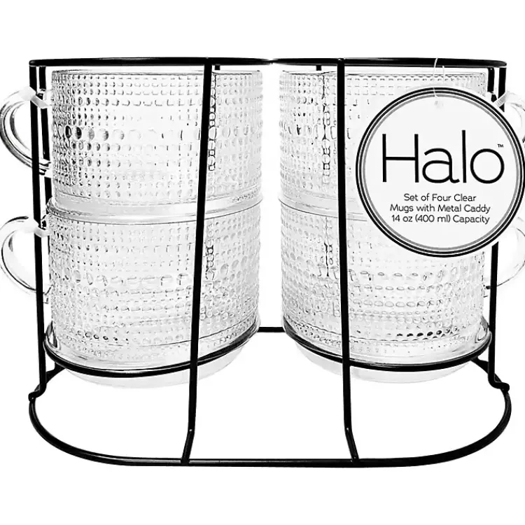 Kirklands Home Glassware & Drinkware|Hobnail Mugs with Rack 5-pc. Set Clear