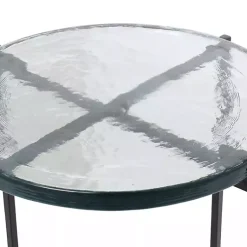 Kirklands Home Accent & End Tables|Clear Textured Glass & Black Iron Accent Table