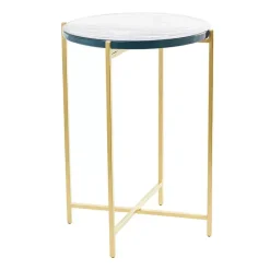 Kirklands Home Accent & End Tables|Clear Textured Glass & Gold Iron Accent Table