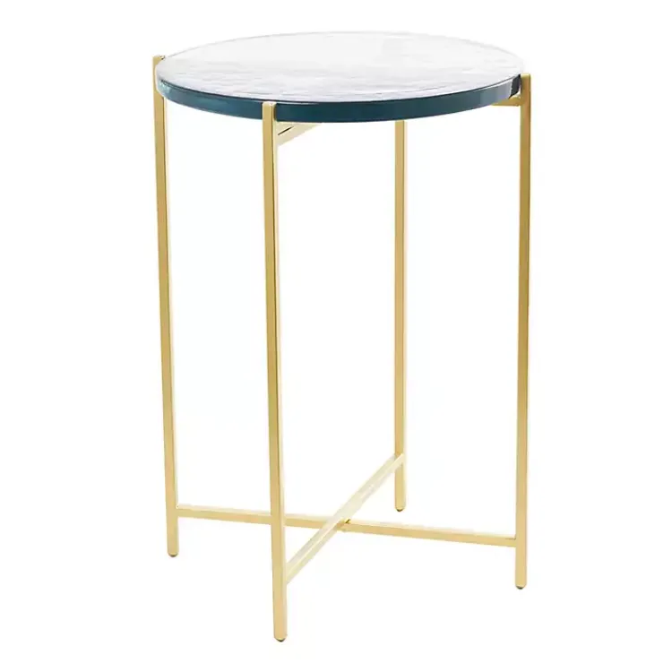 Kirklands Home Accent & End Tables|Clear Textured Glass & Gold Iron Accent Table