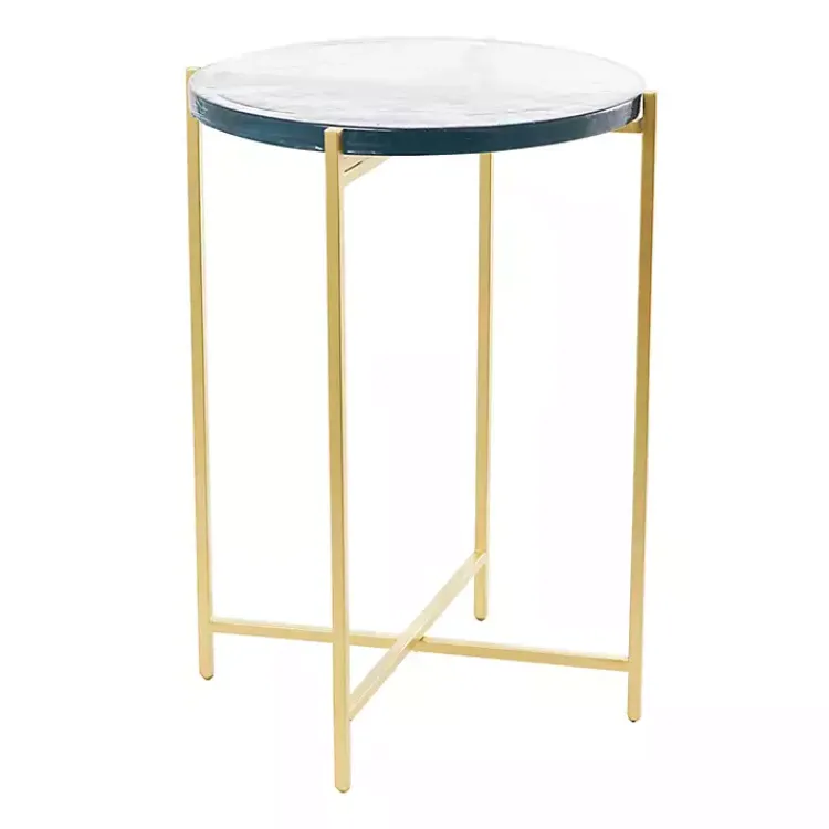 Kirklands Home Accent & End Tables|Clear Textured Glass & Gold Iron Accent Table