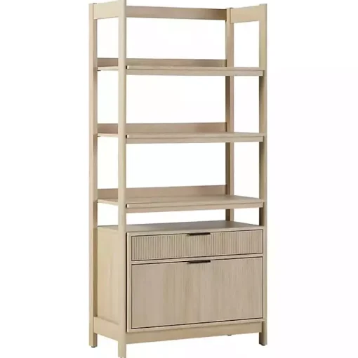 Kirklands Home Bookshelves|Coastal Oak 2-Drawer Modern Wood Bookcase Tan