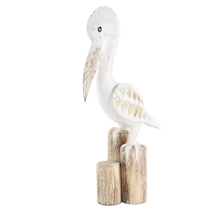 Discount Coastal Pelican Wood Statue Statues & Figurines