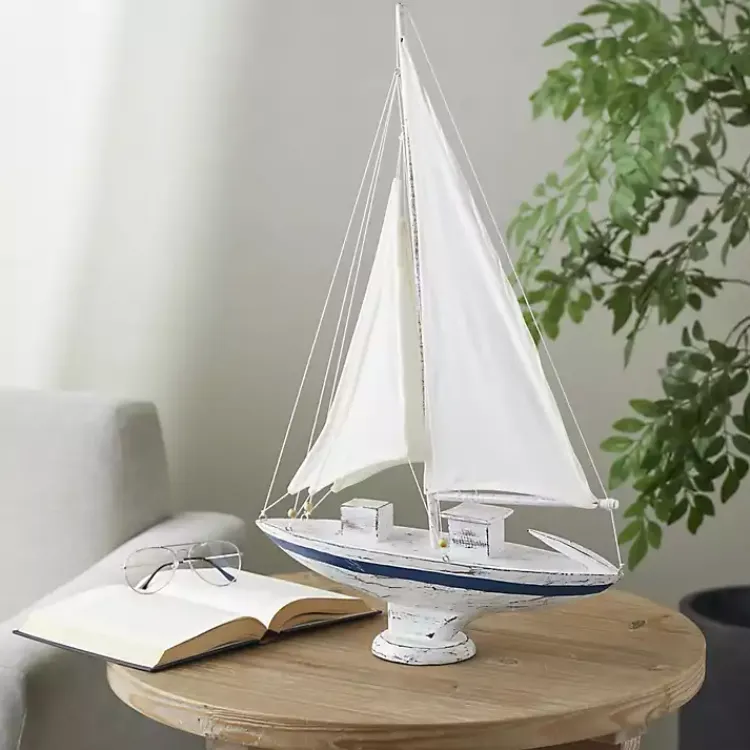 Sale Coastal White and Blue Sailboat Statue Statues & Figurines