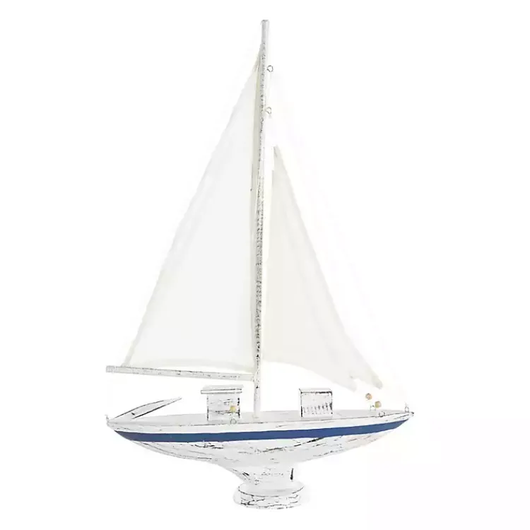 Sale Coastal White and Blue Sailboat Statue Statues & Figurines