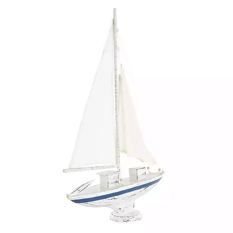 Sale Coastal White and Blue Sailboat Statue Statues & Figurines