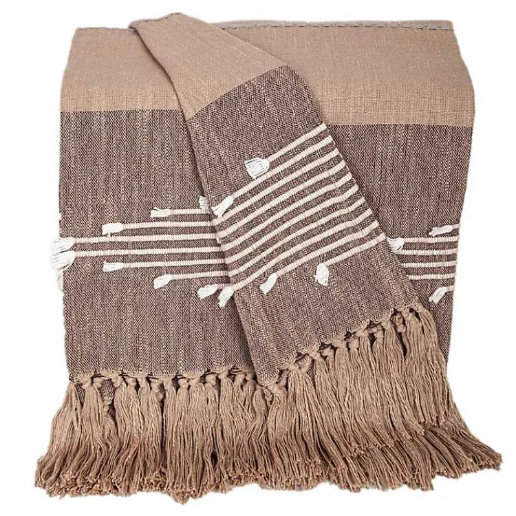 New Coffee Slub Striped Tassel Throw Blankets & Throws