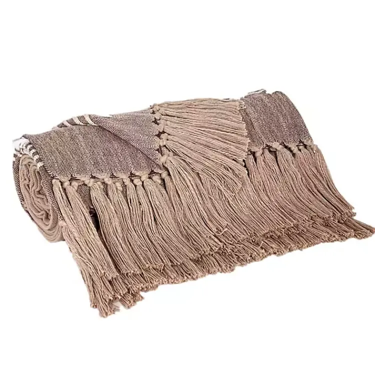 New Coffee Slub Striped Tassel Throw Blankets & Throws