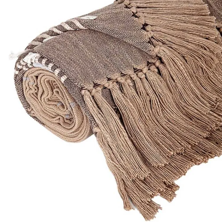 New Coffee Slub Striped Tassel Throw Blankets & Throws