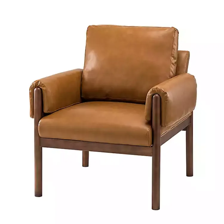 Kirklands Home Accent Chairs|Cognac Faux Leather and Wood Accent Chair Tan