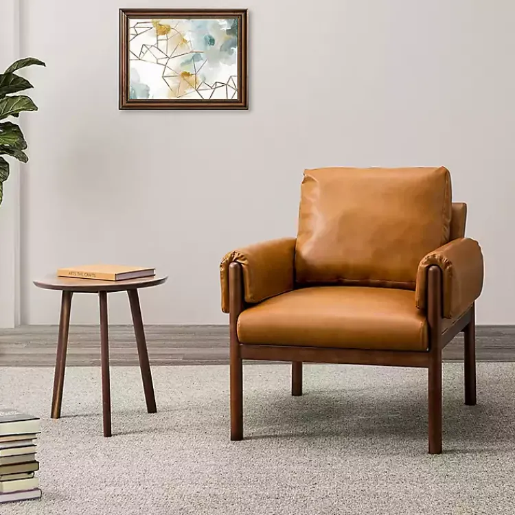 Kirklands Home Accent Chairs|Cognac Faux Leather and Wood Accent Chair Tan