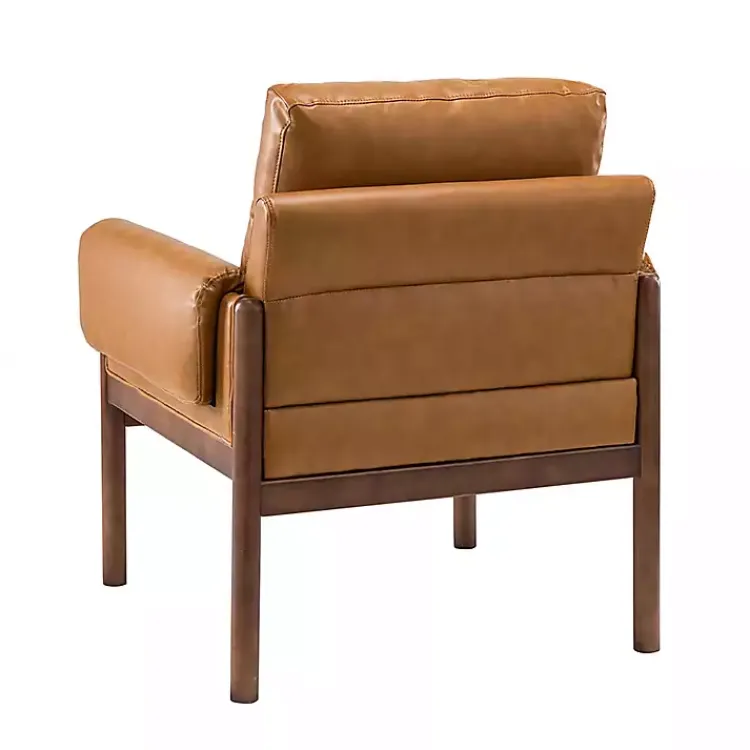 Kirklands Home Accent Chairs|Cognac Faux Leather and Wood Accent Chair Tan