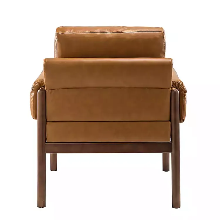 Kirklands Home Accent Chairs|Cognac Faux Leather and Wood Accent Chair Tan