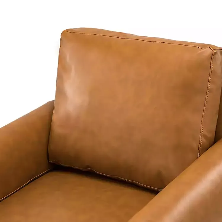 Kirklands Home Accent Chairs|Cognac Faux Leather and Wood Accent Chair Tan