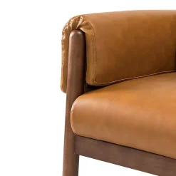 Kirklands Home Accent Chairs|Cognac Faux Leather and Wood Accent Chair Tan